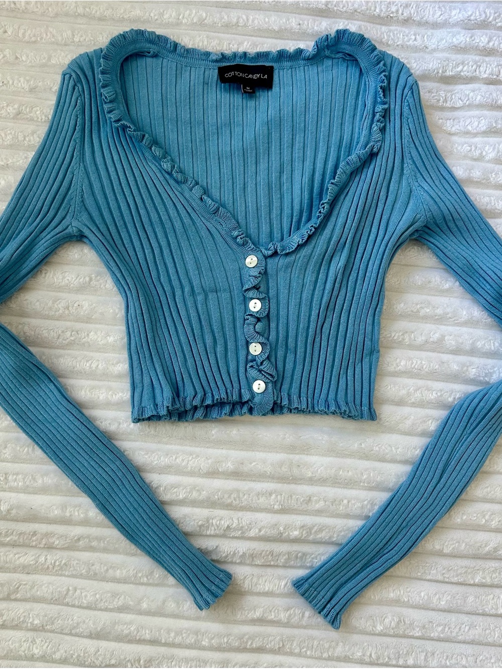 Cotton Candy Blue Ribbed Cropped Button Cardigan Size M